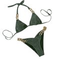 thumbnail image 1 of Abcnature Women's Bikini Swimsuits Sets, Thong Bikini Sets Summer Solid Tank Two-Piece Velvet Rhinestone Metal Chain Bikini Swimwear Bikini Sets for Women Green L, 1 of 2