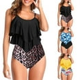 thumbnail image 1 of Abcnature Women's Bikini Swimsuits Sets, Thong Bikini Sets High Waisted Two Piece Ruffled Flounce Top With Ruched Bottom Swimwear Bikini Sets for Women Black L, 1 of 6