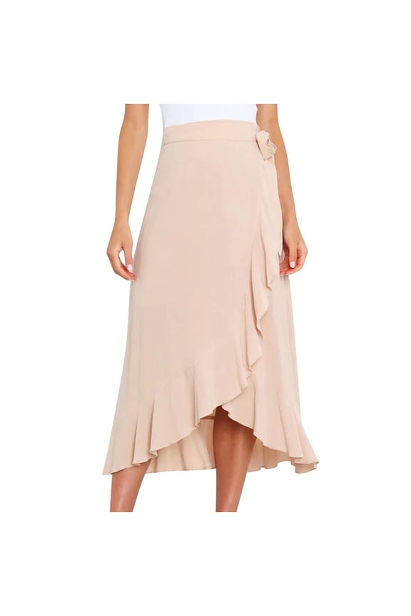 Women's Casual Slit Wrap Asymmetrical Elastic High Waist Maxi Draped Skirt Summer Soft Fit Flowy Handkerchief Hemline Midi Skirt Irregular Hip Pack Solid Skirt Recommend Weight 99 to 110lb