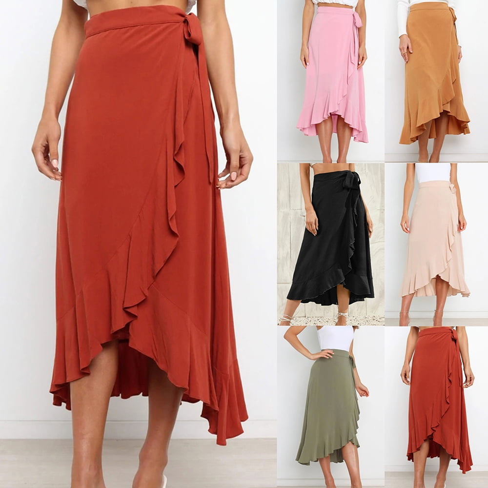 韓国発!【FLARE UP】Asymmetrical Draped Layered Skirt Abcnature Women's Casual Slit Wrap Asymmetrical Elastic High