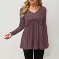 thumbnail image 1 of Abcnature Women's Fall Long Sleeve V-Neck T-Shirt Sleepwear Tunic Tops Blouse Shirts, Solid Ruffles Patchword Blouse T-Shirt, Long Sleeve Tunic T-Shirt Blouse Purple XL, 1 of 5