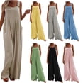 thumbnail image 1 of Abcnature Women's Loose Sleeveless Jumpsuits Adjustable Spaghetti Strap Stretchy Long Pant Romper with Pockets, Solid Button Suspender Jumpsuits Wide Pocket Leg Pant Recommend Weight 110 to 121lb, 1 of 1