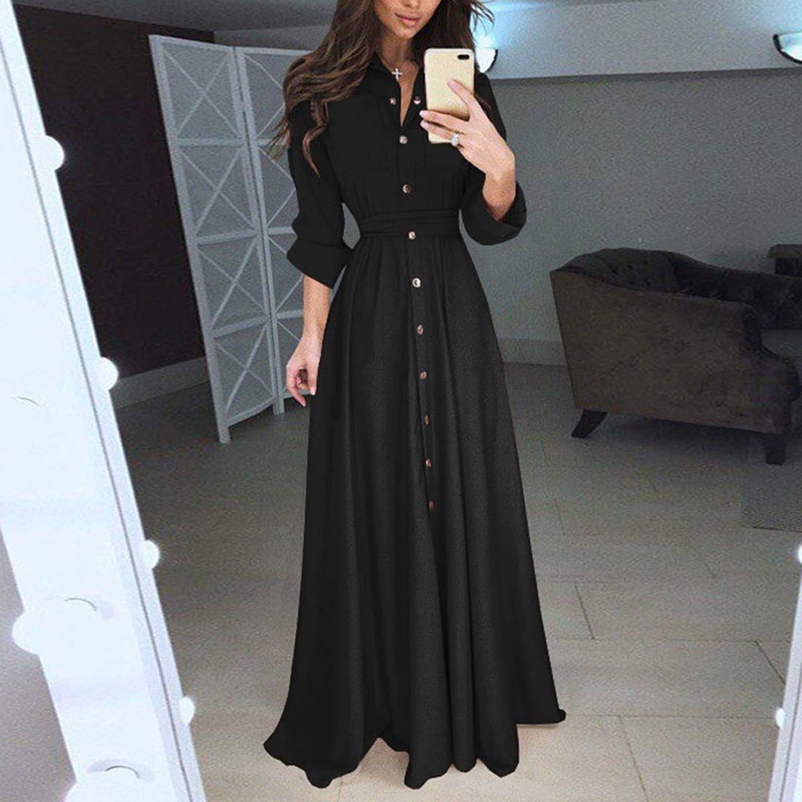 Abcnature Women's Pleated Maxi Button Down Shirt A-line Dress,High Waist Long  Dress Summer Solid Color Button Bandage Dress Cocktail Party Elegant Dress,Evening  Dress for Women XL - Walmart.com