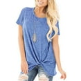 thumbnail image 1 of Abcnature Women's Tops Short Sleeve Twist Knotted T Shirts Summer Blouse Tunic Tops Solid O-Neck T-Shirt Blue L, 1 of 7