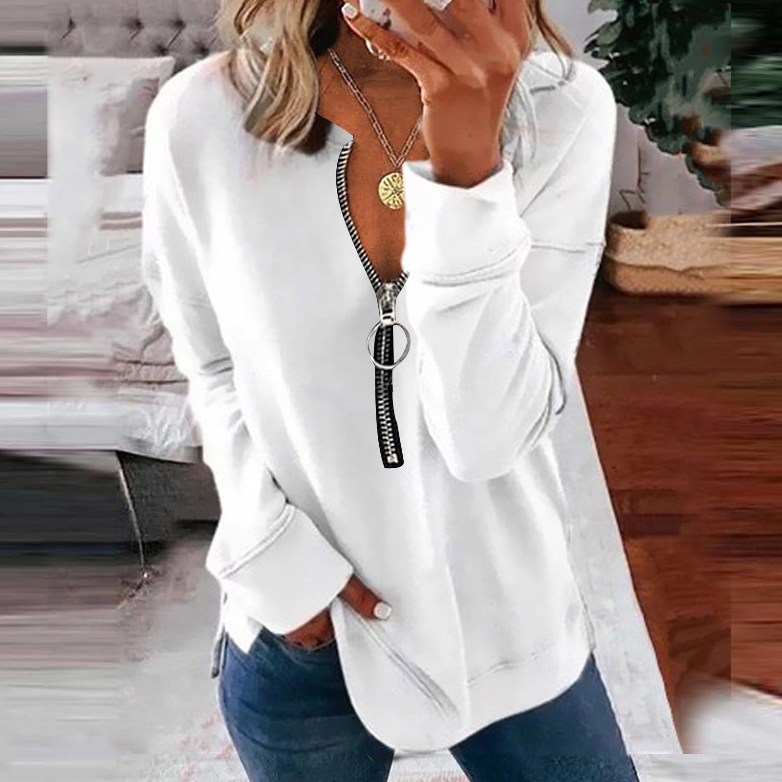 Abcnature Women's Tunic Sweatshirt Long Sleeve Half Zip Up Casual Lapel