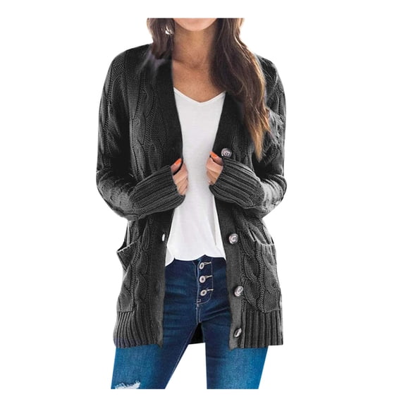 Abcnature Womens Boho Patchwork Cardigan Long Sleeve Open Front Knit Sweaters Coat Pockets Black L