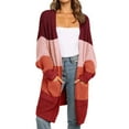 thumbnail image 1 of Abcnature Womens Boho Patchwork Cardigan Long Sleeve Open Front Knit Sweaters Coat Pockets Red XL, 1 of 5