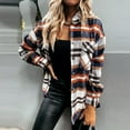thumbnail image 1 of Abcnature Womens Casual Wool Plaid Shirt Pocket Long Sleeve Jacket Blue 2XL, 1 of 5