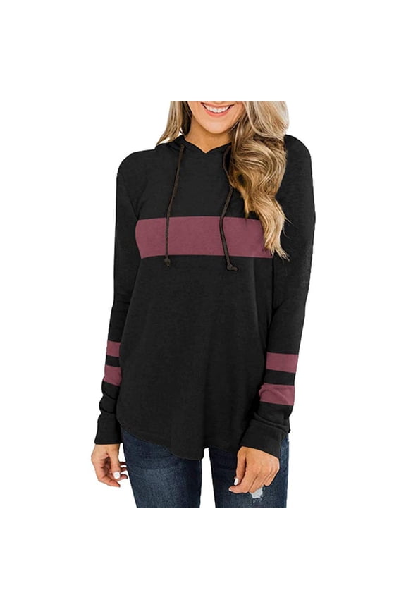 Womens Color Block Long Sleeve Pullover Hooded Side Split High Low Tunic Top Plus Size Tops for Ladies Autumn Winter Casual Loose Tunic Blouse Black L