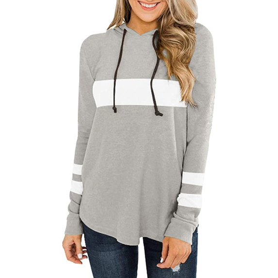 Abcnature Womens Color Block Long Sleeve Pullover Hooded Side Split High Low Tunic Top Plus Size Tops for Ladies Autumn Winter Casual Loose Tunic Blouse Gray M