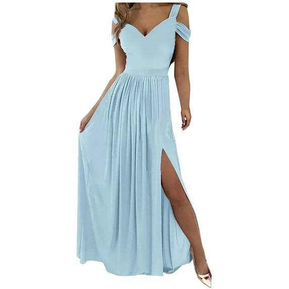 Abcnature Womens Maxi Dress, Women Print V-Neck Camis Sleeveless Vest Long Dress, Plus Size Summer Casual Long Dresses, Wedding Guest Dresses Beach Party Dress Sky Blue L