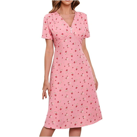 Abcnature Womens Maxi Dress, Women Print V-Neck Slim Dress, A-Line, Plus Size Summer Casual Long Dresses, Wedding Guest Dresses Beach Party Dress Pink S