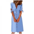 thumbnail image 1 of Abcnature Womens Maxi Dress Savings Clearance Deals, Women V-Neck Button Solid Short Sleeve Dress, Plus Size Summer Casual Long Dresses, Wedding Guest Dresses Beach Party Dress Blue S, 1 of 4