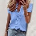 thumbnail image 1 of Abcnature Womens Short Sleeve Ruffle Stitching Button Down Cotton Linen Shirt Blouse Loose Fit Casual V-Neck Tops Recommend Weight 154 to 165lb, 1 of 5