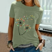 Abcnature Womens T-Shirt Workout Shirts Summer Funny Letters Printing Graphic Casual Tops Athletic Tee O-Neck Loose Blouse Light Green 3XL