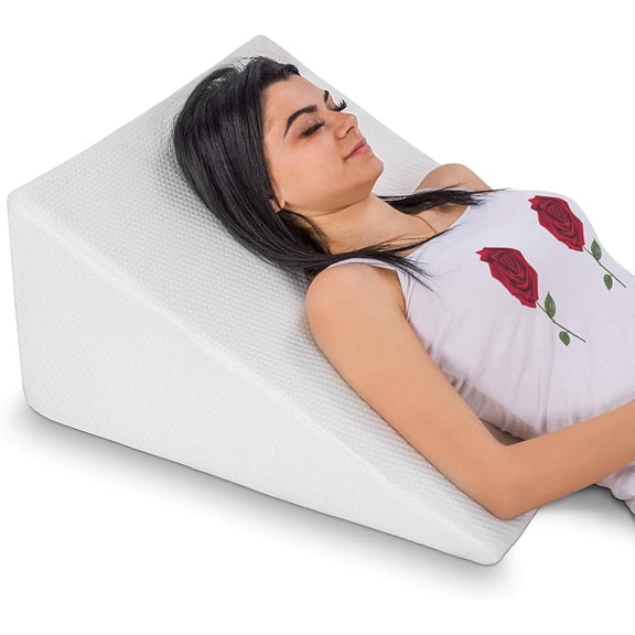 Abco Bed Wedge Pillow for Sleeping - Memory Foam Top - Reduce Neck & Back Pain, Snoring, Acid Reflux, Respiratory Problems - Ideal for Sleeping, Reading, Rest, Elevation - Washable Cover - 12in