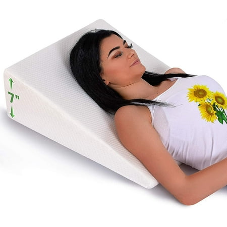 Abco Tech Bed Wedge Pillow | Hypoallergic Breathable Memory Foam | Back Pillow | Post Surgery Wedge Pillows Reduce Back Pain and Improve Sleep | Washable Cover | 7" Height White