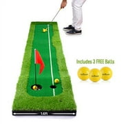 Abco Tech Golf Putting Green Mat - Portable Synthetic Turf Mat - Outdoor and Indoor - for Practicing and Training - Long Lasting Design - Includes 3 Free Golf Balls 1.6ft x 10ft