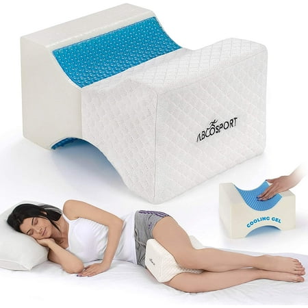 Abco Tech Memory Foam Knee Pillow Wedge | Leg Pillow with Cooling Gel | Wedge Pillow with Hypo-Allergenic Washable Cover | White