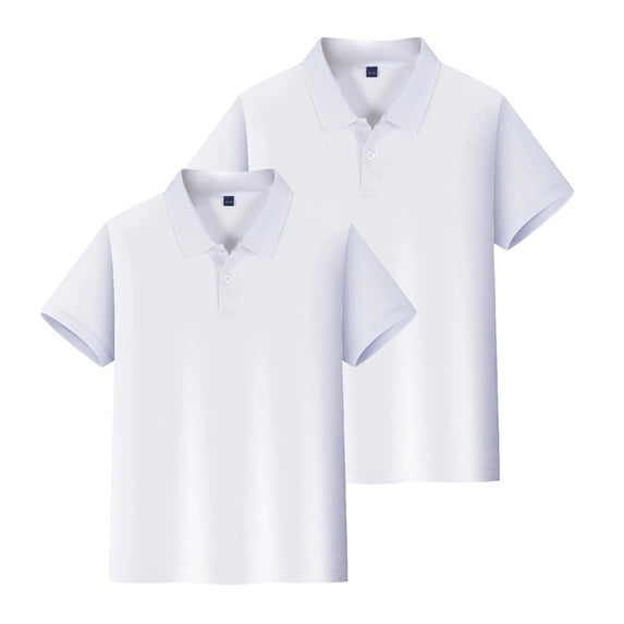 Abcomgle 2 Pcs Boys Golf Shirts Size 8-10 Short Sleeve Pique Polo Shirts for Boys Button Down Solid Color Uniform Shirts for Boys Soft Collared Tshirts for Kids Boys
