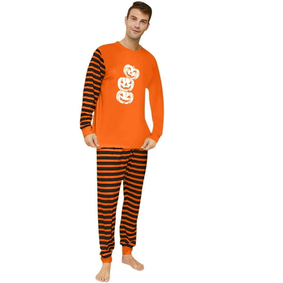 Abcomgle 2025 Family Halloween Pajamas Sets Spooky Striped Pumpkin Romper Crewneck Jumpsuit Sleepwear Jammies Cotton Onesie Jammies Sleepwear