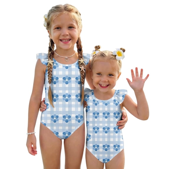 Abcomgle 3t Swimsuit Girls Floral Print One Piece Swimsuit for Girls Ruffled Stretchy Bathing Suits for Girls