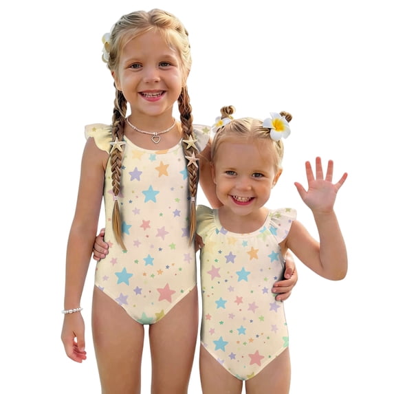 Abcomgle 3t Swimsuit Girls Gradient Stars One Piece Little Girls Swimsuit Ruffled Stretchy Bathing Suits for Girls