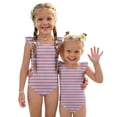 thumbnail image 1 of Abcomgle 3t Swimsuit Girls Ruffled Stretchy One Piece Girls Swimsuit Cute Striped Bathing Suits for Girls, 1 of 7