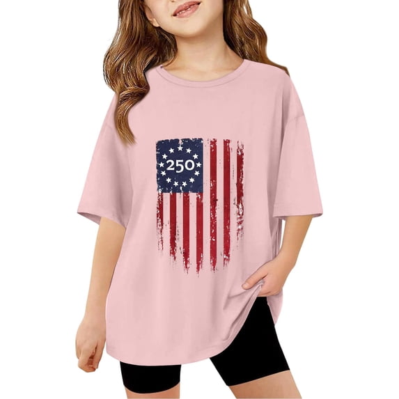 Abcomgle 4th Of July Outfits for Girls Kids Oversized Short Sleeve ...