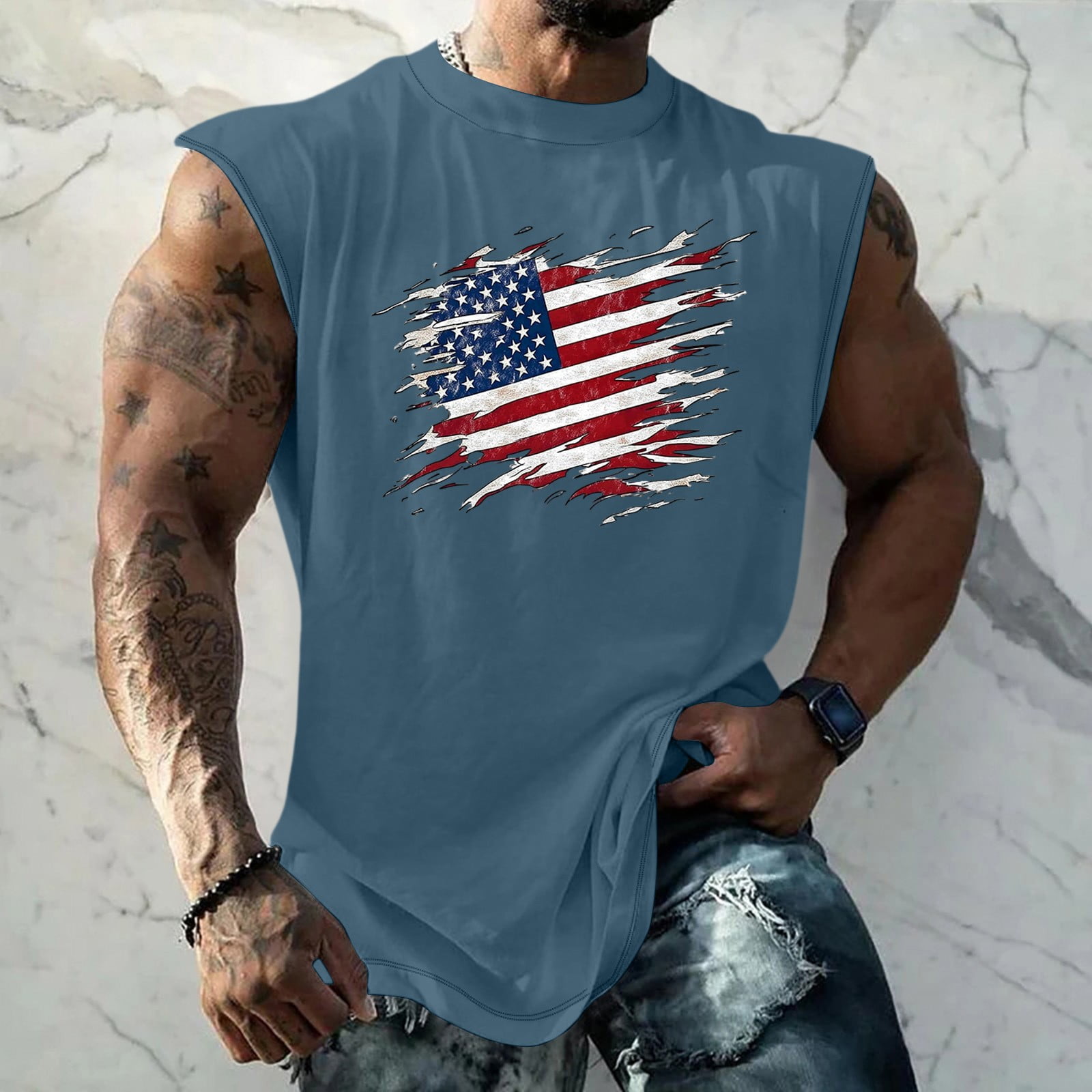 CYLIDA 4th Of July Women's Tank Top - 'Merica' American Flag Patriotic Racerback Shirt, Size L, Grey - View #5