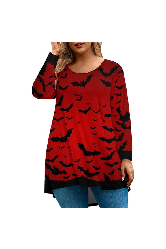 4xl Womens Halloween Shirts Funny Bat Graphic T Shirts for Women Oversized Crewneck Long Sleeve Tunic Top for Women Fall Fashion Womens Tshirt,2XL