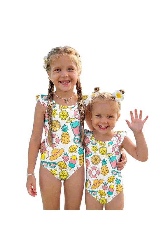 Baby Girl Swimsuit Pineapple Graphic One Piece Swimsuits for Little Girls Ruffled Stretchy Girls Bathing Suit