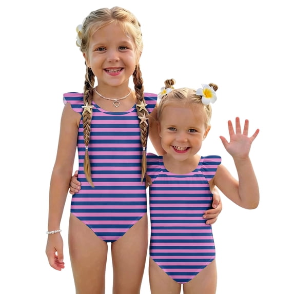 Abcomgle Baby Swimsuit Girl Stretchy One Piece Girls Swimsuit Cute Striped Ruffled Girls Swimwear