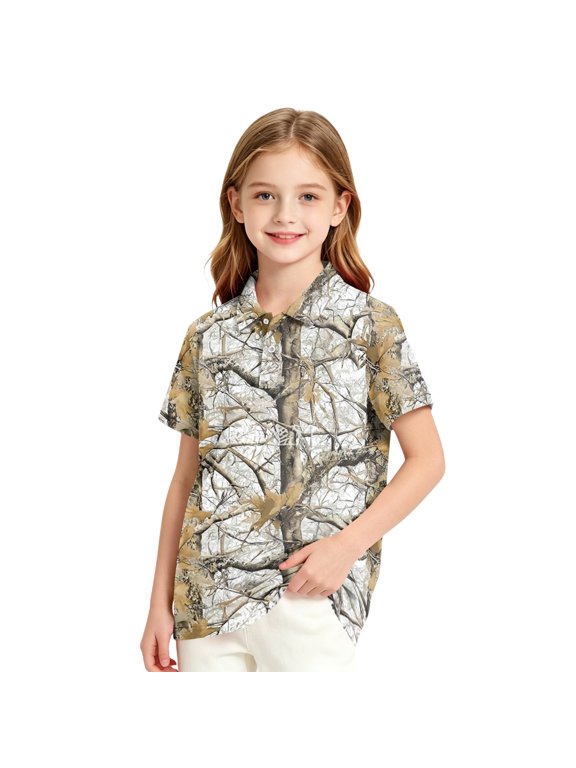 Black Polo Shirt Girls 10-12 Short Sleeve Pique Polo Shirt Button Closure Camouflage School Uniform Shirts Formal Collared Spring Shirts for Girls