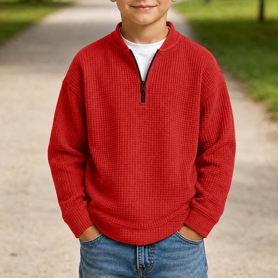 Abcomgle Boys 1/4 Zip Pullover Athletic Waffle Knit Kids Pullover Sweatshirts Crewneck Long Sleeve Boys Sweater Casual Boys Fall Sweater