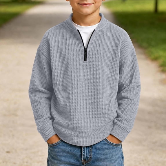 Abcomgle Boys 1/4 Zip Pullover Crewneck Long Sleeve Boys Sweatshirts Athletic Waffle Knit Boys Pullover Sweater Trendy Boys Fall Shirts