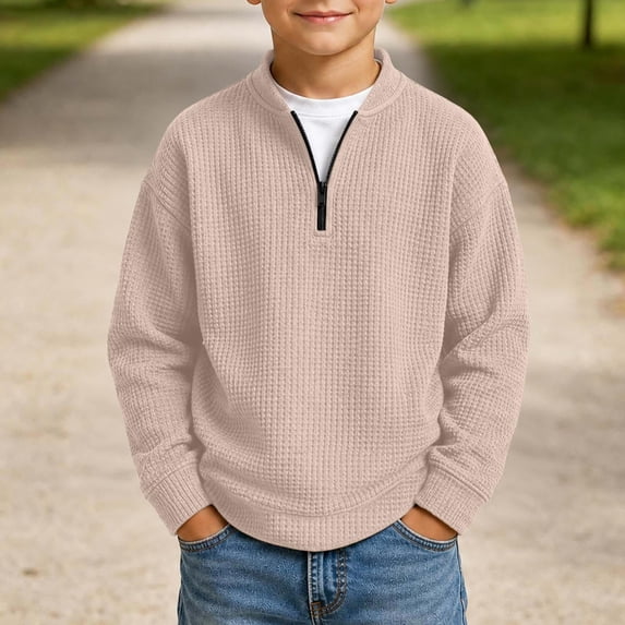 Abcomgle Boys 1/4 Zip Pullover Crewneck Long Sleeve Boys Sweatshirts Athletic Waffle Knit Sweaters for Boys Casual Boys Fall Sweater