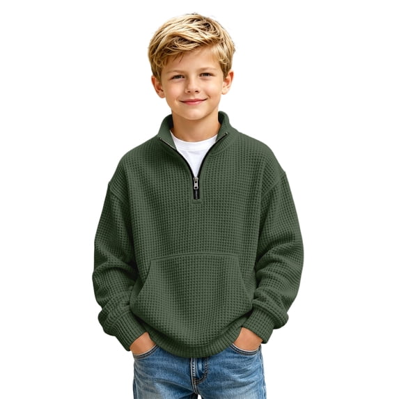 Abcomgle Boys 1/4 Zip Pullover Fashion Waffle Knit Kids Pullover Sweatshirts Crewneck Long Sleeve Sweaters for Boys Lightweight Boys Fall Shirts