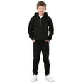 thumbnail image 1 of Abcomgle Boys 2 Piece Outfits 4-16 Fleece Half Zip Long Sleeve Girls Zip Up Hoodie and Athletic Sports Pants for Girls Hooded Girls' Clothing Sets,13-14 Years,Black, 1 of 9