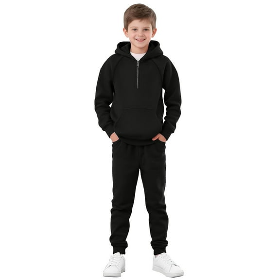 Abcomgle Boys 2 Piece Outfits Size 5/6 Fleece Half Zip Long Sleeve Sweatshirts and Athletic Jogger Active Girls Tracksuit,13-14 Years,Black