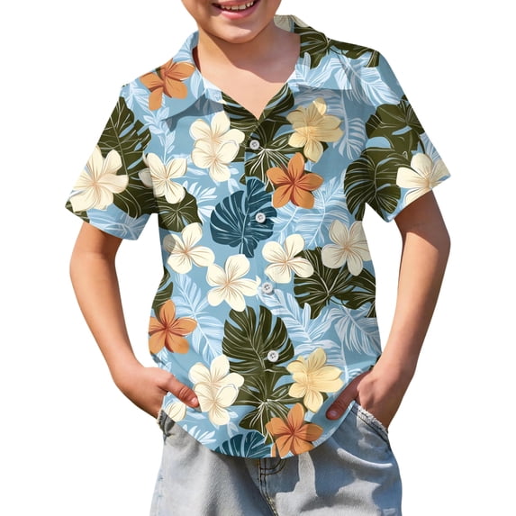 Abcomgle Boys Button Down Shirt Size 10-12 Button Down Short Sleeve Boys Beach Shirt Summer Floral Print Holiday Boys Shirts,Dark Green,9-10Years