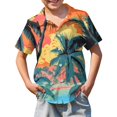 thumbnail image 1 of Abcomgle Boys Button Up Shirts Size 10-12 Button Down Short Sleeve Hawaii Shirts for Boys Cartoon Palm Tree Sunset Print Tourist Boys Dress Shirt,Earthy Yellow,5-6Years, 1 of 5