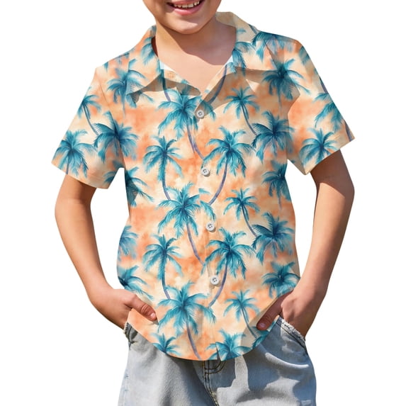 Abcomgle Boys Button Up Shirts Size 6-7 Button Down Short Sleeve Funny Hawaiian Shirt Tropical Palm Tree Print Tourist Hawaiian Outfit for Boys,Turquoise,12-13Years