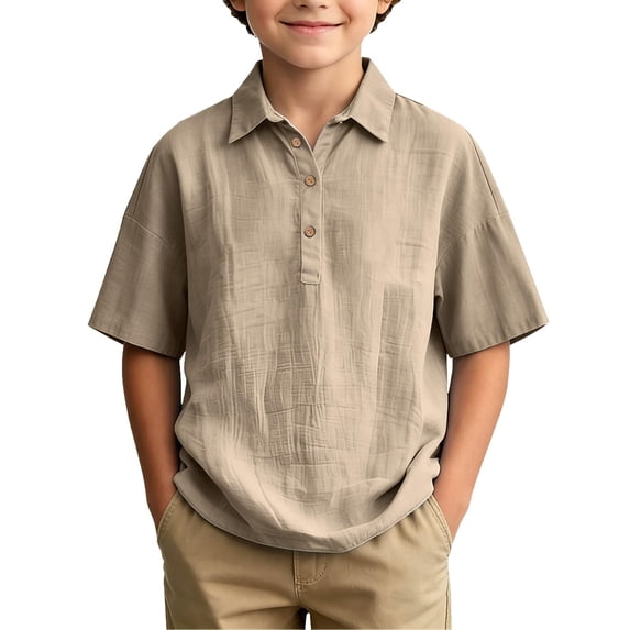 Abcomgle Boys Button Up Shirts Size 8-10 Short Sleeve Linen Boys Linen Shirt Spring Casual Boys Beach Shirt