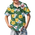 thumbnail image 1 of Abcomgle Boys Hawaiian Shirt Size 10-12 Cartoon Floral Print Boys Beach Shirt Button Down Short Sleeve Cruise Spring Shirts for Boys,Dark Green,5-6Years, 1 of 5