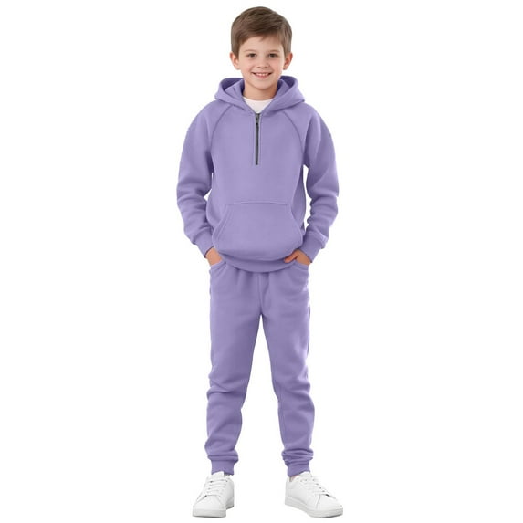 Abcomgle Boys Jogger Set 7-16 Fleece Half Zip Long Sleeve Sweatshirts and Athletic Jogger Active Kids Tracksuit Girls,7-8 Years,Light Purple