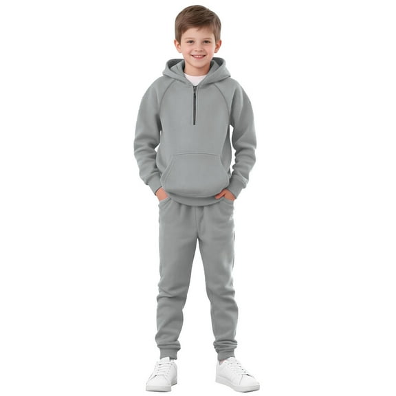 Abcomgle Boys Jogger Set Size 10-12 Fleece Half Zip Long Sleeve Sweatshirts and Athletic Jogger Active Girls Activewear Set,13-14 Years,Gray