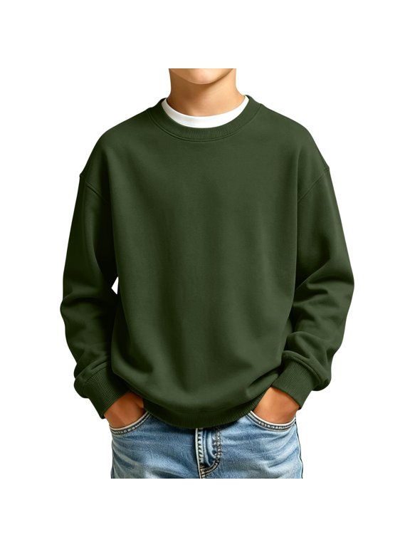 Boys Long Sleeve Shirts 10-12 Crewneck Long Sleeve Boys Sweatshirt Casual Solid Fleece Youth Sweatshirt
