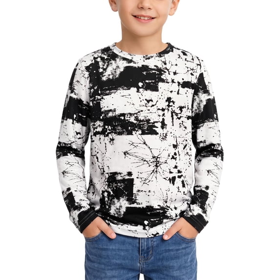Abcomgle Boys Long Sleeve Shirts Size 6 Crewneck Fall Shirts for Kids Boys Casual Basic Top for Boys Cotton 3D Print Boys Tee Tops