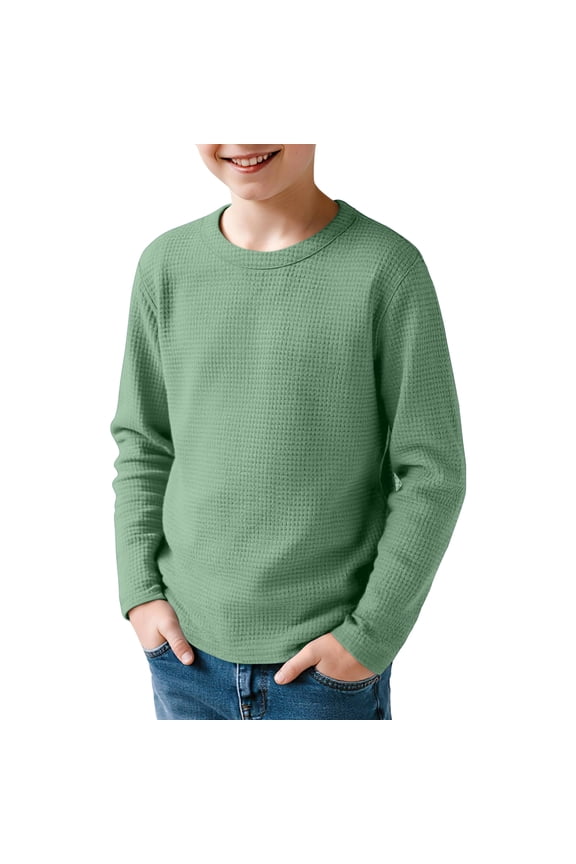 Boys Long Sleeve T Shirts Size 10-12 Thermal Crewneck Shirts for Boys Trendy Basic Boys Tops Trendy Waffle Boys Tunic Tops,Light Green,9-10Years